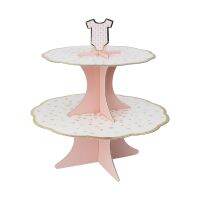 2 Layers Baby Pink Party Cake Stand Set Cupcakes Accessory Paper Cardboard Girl Baby Birthday Decoration DIY