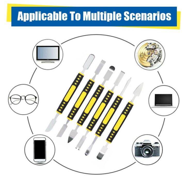 ชุดชะแลงโลหะสำหรับโลหะสำหรับแงะ6ชิ้นชุดอุปกรณ์ทำมือซ่อมอิเล็กทรอนิกส์สำหรับพีซีแล็ปท็อปสมาร์ทโฟน