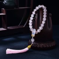 ZZOOI Pink Crystal 12mm Beads Tassel Bracelet Necklace Tibetan Buddhist Mala Buddha Charm Rosary Yoga Men Woman Jewelry Customized