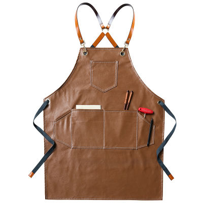 PU Leather Waterproof Women Apron For Kitchen Accessories Cafe Shop House Cleaning Cooking Baking Pocket Pinafore Painting Apron