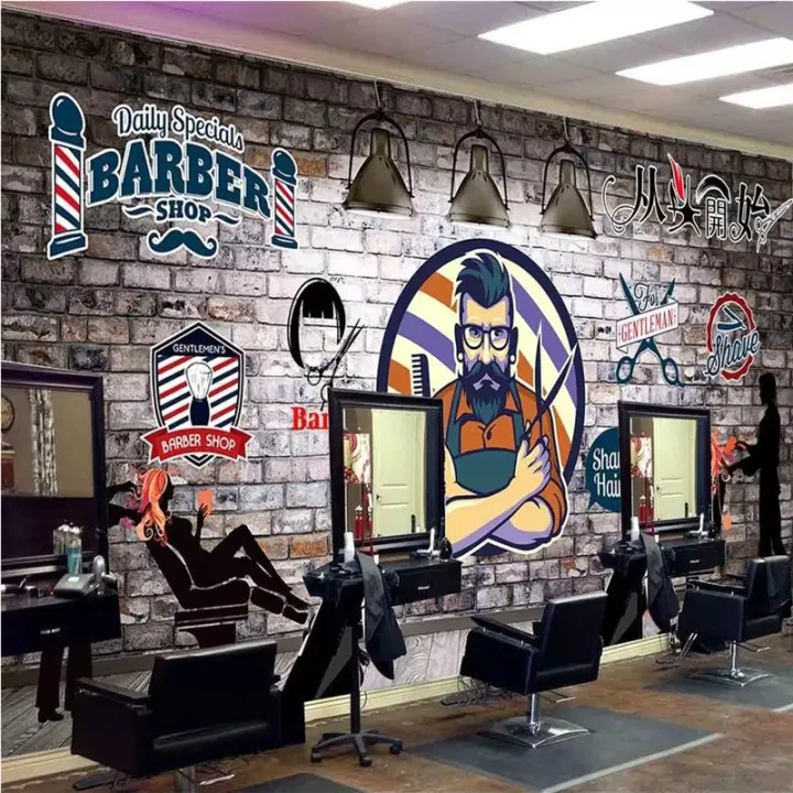 hot} Custom European Retro Barber Shop Wall Paper 3d Hair Salon Background  Industrial Decor Mural Wallpaper 3d Papel De Parede 3d - Wallpapers -  AliExpress | Lazada PH