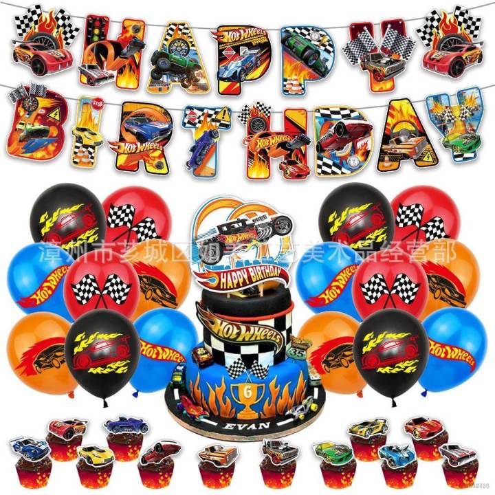 Snow Hot Wheels Theme kids birthday party decorations banner cake