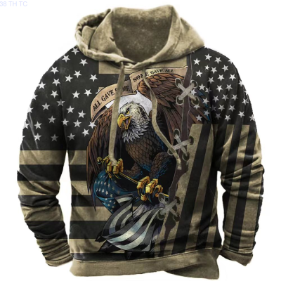 New 2023 Mens Hoodie Sweatshirt Flag of the United States Vintage Pattern Mens Hoodie Oversize Pullover Street Casual Loose Hoodie popular