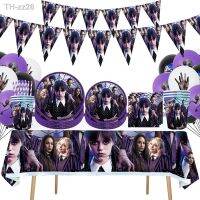 ❍❄ The Movie Wednesday Addams Birthday Party Decoration Banner Balloon Tableware Festive Event Supplies Home Decor Background