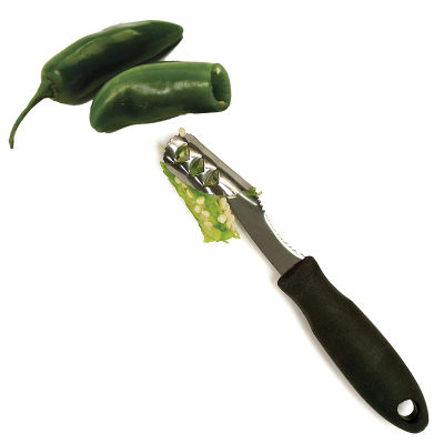 LMETJMA Jalapeno พริกไทย Corer สแตนเลสพริกไทยพริก Corer Remover กับหยักขอบบวบแตงกวา Corer KC0276