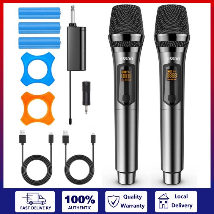 JISSDO Wireless Microphones,Dual Handheld Mic with Receiver,Dynamic  Microphone for Singing, Karaoke