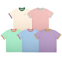 Korean Style Trendy Brand 2023 New Summer Macaron Color Contrast Stitching Short-Sleeved Casual Ins Half-Sleeved T-Shirt For Men And Women Couple