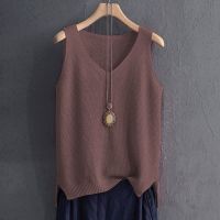 Big Size Solid Vintage Sleeveless Sweaters Vest Spring Autumn Loose V-Neck Pullover Fashion Casual Women Knit Tops 2023 New