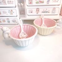 Cute Cartoon Girl Heart Pink Three-dimensional Rabbit Ceramic Bowl Breakfast Bowl Student Salad Cereal Bowl