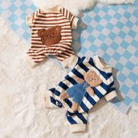 Pet Striped Jumpsuit Spring Autumn Medium Small Dog Clothes Sweet Pajamas Cute Cartoon Pattern Kitten Puppy Shirt Poodle Maltes