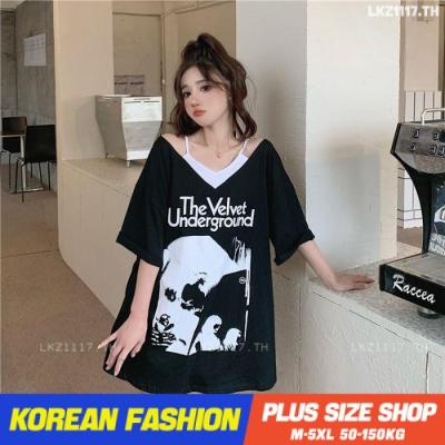 ✽◘ Plus size เสื้อผ้าสาวอวบ❤ เสื้อยืดสาวอวบอ้วน ไซส์ใหญ่ ผู้หญิง เสื้อยืด oversize ทรงหลวม แขนสั้น คอวี พิมพ์ ฤดูร้อน สไตล์เกาหลีแฟชั่น