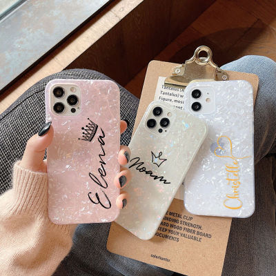 ลายเคสโทรศัพท์ชื่อหัวใจที่กำหนดเองสำหรับ iPhone 11 12 Pro Max 7 8 Plus X XS XR ส่วนบุคคลชื่อโลหะทอง Funda iPhone 11 CarterFa