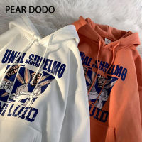 PEAR DODO เสื้อสเวตเตอร์มีฮู้ดทรงหลวมสำหรับผู้หญิงฉบับภาษาเกาหลี