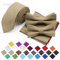 Vintage Solid Linen 6cm Tie Sets Red Blue Wedding Bowtie Handkerchief Narrow Necktie Party Gift Cravat For Men Shirt Accessory Nails Screws Fasteners