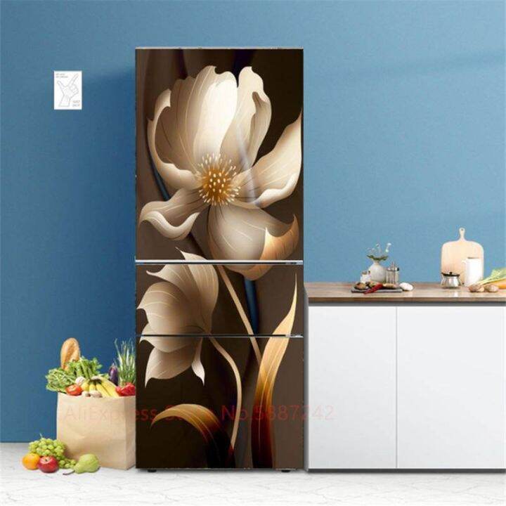 Self-adhesive Vinyl Fridge Stickers Full Cover Black Flower Leaves