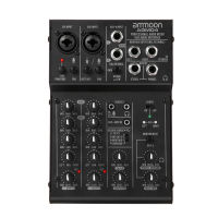 Ammoon 4-Channel Mini Mixing Console เครื่องผสมสัญญาณเสียงดิจิตอล2-Band EQ ในตัว48V Phantom Power 5V USB Powered สำหรับ Home Studio บันทึก DJ Network Live Broadcast AGM04