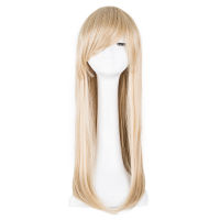 Fei-Show Long Wavy Wig Synthetic Heat Resistant Inclined Fringe Bangs Blonde Hair Costume Peruca Party Salon Women Hairpiece