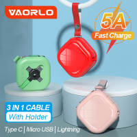 VAORLO 5A 4 IN 1หดสายชาร์จ USB กับที่วางโทรศัพท์ยืน3 IN 1 M Icro USB สายฟ้า Type C ค่าใช้จ่ายได้อย่างรวดเร็วสายเคเบิลข้อมูลโทรศัพท์ชาร์จสายไฟเข้ากันได้กับ iPhone 14 13 Pro หัวเว่ย Mate 40 OPPO Xiaomi 11ทีโปร