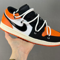 2023 Original J 1 Low Strap Casual Board Shoes Black and White Orange