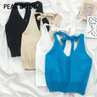 [จัดส่งภายใน 3 วัน] PEAR DODO เสื้อกั๊กถักสำหรับผู้หญิงเสื้อแขนกุดมีสายคล้องคอแบบเกาหลีเสื้อเอวลอย