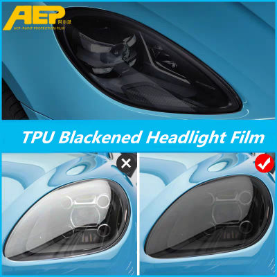 FNE AEP TPU TPU สติกเกอร์ไฟหน้ารถสีดำป้องกันการแผ่นฟิล์มกันรอยสำหรับ Porsche Macan Cayenne Panamera 718 911อุปกรณ์เสริม Boxster Cayman