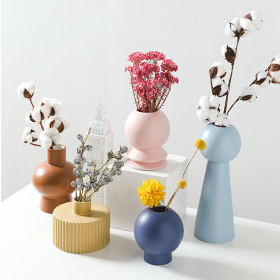 Ceramic Flower Vases Nordic Plant Pot Art Decor Crafts Wedding Vase Basket Tabletop Bonsai Home Mini Bottle Decoration Container