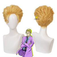 JoJo S Bizarre Adventure Yoshikage Kira Diamond Is Unbreakable คอสเพลย์วิกผม Golden Wavy วิกผมสังเคราะห์ทนความร้อนหมวก