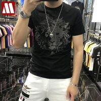 2022 Summer Man Short Sleeve Diamond T-shirt Boys Rock Punk Style New Lion King Print Cotton Tshirt Brand Trend Tops Pullover