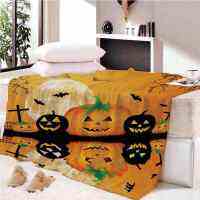 Nice pumpkin Bat Halloween 3D wall Plush Fleece Blanket picnic sofa