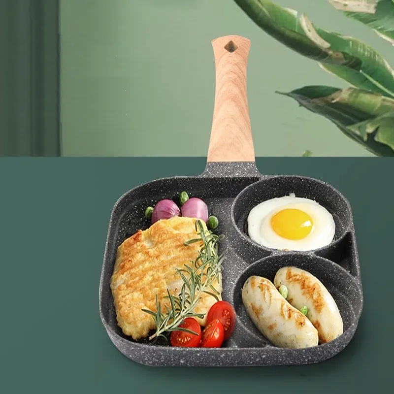 Divided Grill Frying Pan, Omelet Pan, 4 Holes Egg Steak Pot, Egg