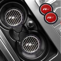 For VW Volkswagen Rline T-ROC TROC Golf GTI 2Pcs Car Carbon Fiber Pattern Coaster Slip Water Cup Mat Anti-Dirt Car Accessories