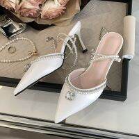 HOT★2023 Summer New Brand Women Sandal Fashion Pointed Toe Crystal Ladies Elegant Slingback Shoes Thin High Heel Dress Pum