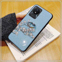 ใหม่เคส เคสสำหรับ VIVO Y02T Y02A โทรศัพท์ ลายดอกไม้กากเพชรส่องแสงเป็นประกายวิบวับแมกโนเลียแหวนที่วางแบบโลหะนิ่มสำหรับ VIVO Y02T Y02A เคส