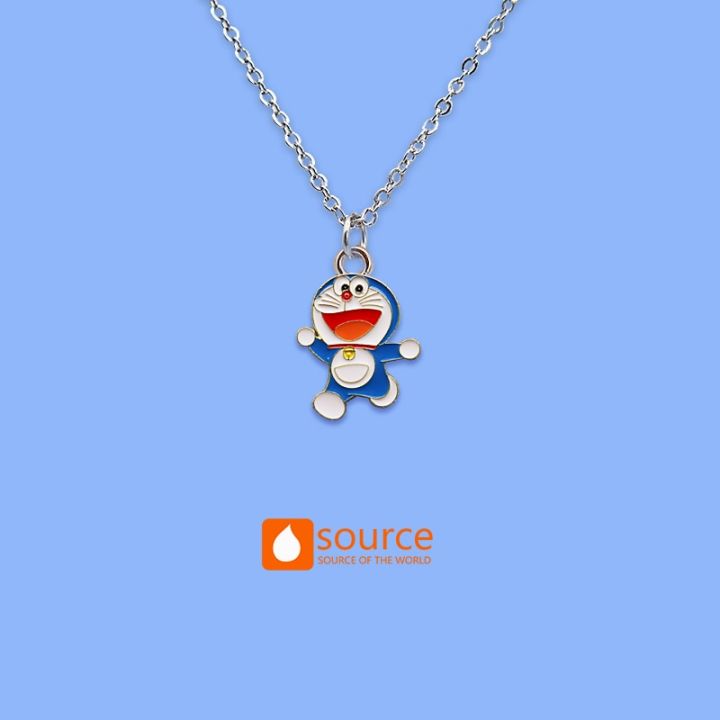 jdy6h-doraemon-cartoon-color-necklace-stainless-steel-chain-cute-animal-alloy-pendant-student-children-necklace-clothing-accessorie
