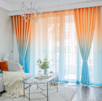 American Window Screen Gauze Curtain Gradient Curtain for Home Living Room Finished Orange Blue 1 Piece Modern Texture