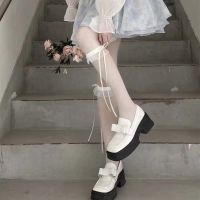 【LZ】♗  Meias Médias Doce Lolita para Menina Kawaii Ribbon Bow Lace Ruffle Edge Meias De Seda Desejo Puro Wind Free Cute JK Calf Long Sock