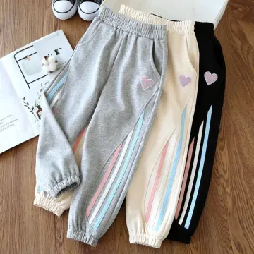 Girls Sweatpants Striped Cotton Leisure Trousers Adjustable Waist Pants Age  5-14 Years