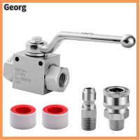 GEORG 3/8 ชุดวาล์ววงแหวน เงินสีเงิน 4500 PSI บอลวาล์วไฮดรอลิก ทนทานต่อการใช้งาน เหล็กไร้สนิม บอลวาล์วปิด แก๊สน้ำมันน้ำ