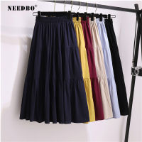 NEEDBO Long Skirts Plus Size Pleated Midi Skirt Summer Lady Elastic Waist Beach Elegant Casual Skirts Women Autumn Pleated Skirt