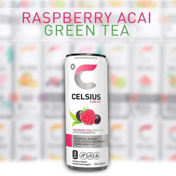 ⚘CELSIUS ENERGY DRINK RASPBERRY ACAI GREEN TEA NON CARBONATED 1PC☸