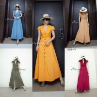 B12306 แม็กซี่เดรสกระดุมหน้าสีพื้น Plain Button Front Maxi Dress