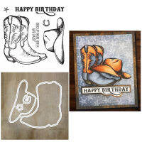 2pcslot Boots &amp; Hat "Kick Up Your Heels And Party" words Clear Stamps set &amp; Coordinating dies for DIY Scrapbooking Card Craft