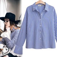 [COD] European and foreign trade 2019 spring autumn new striped long-sleeved temperament thin blouse personality lotus leaf sleeve top