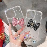 เคสโทรศัพท์ติดเพชรระยิบระยับรูปโบว์พลอยเทียมแฟชั่นระยิบระยับสำหรับ IPhone 14 15 Pro Max สำหรับ IP 11 12 13 Pro Max 14/15 Plus ปกหินกากเพชร