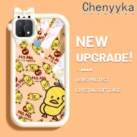 เคส Chenyyka สำหรับ OPPO A15 A35 A15s 4G เคสการ์ตูนซิลิโคนนิ่มที่สร้างสรรค์เป็ดสีเหลืองกันกระแทกเคสโทรศัพท์แบบใสน่ารักสัตว์ประหลาดน้อยเลนส์กล้องถ่ายรูปเคสกันกระแทกเคสใสง่าย