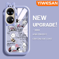 YIWESAN เคสสำหรับ Huawei P50 P50 Pro,กระแสแฟชั่นแบรนด์สาวน้อยกับเคสนิ่มน่ารัก Tpu เคสใสกรอบสีเคสกันกระแทกกล้อง