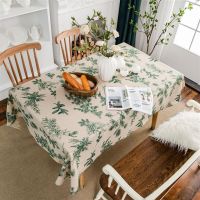 Green Printing Tablecloth Cotton Linen Rectangular Birds and Plants Print Table Cover Dining-garden-Kitchen Tables Decoration