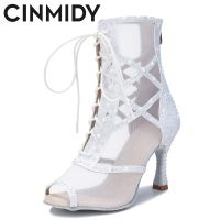 1 CINMIDY บูทสำหรับเต้นปาร์ตี้แฟชั่นของผู้หญิงใหม่รองเท้าบูทสำหรับเต้นละตินรองเท้าเต้นสตรีเต้นรำบอลรูมรองเท้าส้นสูง9 CM