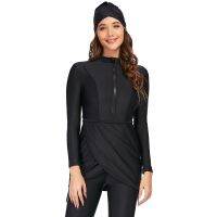 （A Simple）▤♧❁ 2022 new Long sleeve solid black Swimwear Womens Swimsuit Burkini