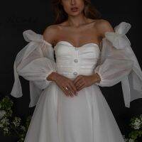 ▫✵ﺴ PEORCHID Organza Detachable Sleeves For Wedding Dress Accessori Sposa Bridal Fingerless Gloves Chic Bow Knot Bicep Sleeves